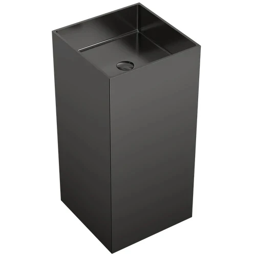 Square Glossy Black SS304 Freestanding Wash Basin Floor-Mounted Sink 400x400x830 mm - Luxury Modern Bathroom Basin for Home & Commercial Use
