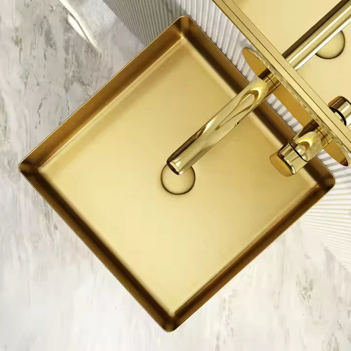 Square Gold SS304 Freestanding Wash Basin Floor-Mounted Sink 400x400x830 mm - Luxury Bathroom Basin for Home, Hotel & Commercial Spaces - Image 4