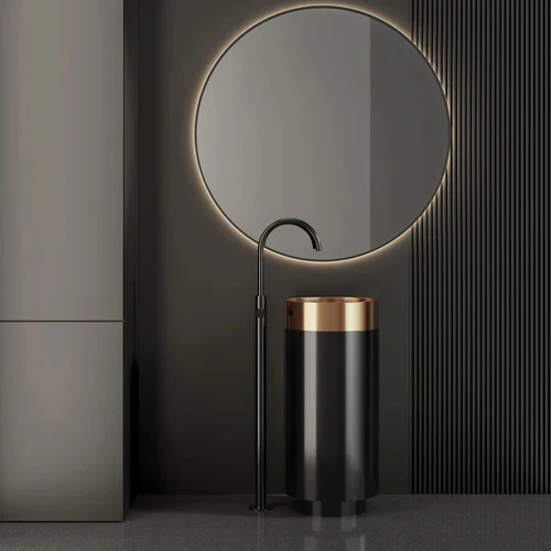 Round Black & Rose Gold SS304 Freestanding Wash Basin Floor-Mounted Designer Sink 380x380x830 mm - Luxury Bathroom Basin for Homes & Commercial Use - Image 2