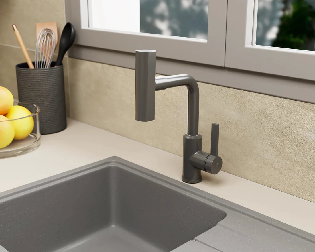 Cold Water Kitchen Sink Tap with 4 Water Flow Functions – Heavy-Duty SS304 Stainless Steel Gun Grey Finish Deck-Mounted Sink Faucet – Robo Series - Image 3